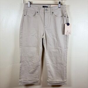 NYDJ Marilyn Crop Fray Cuff Pants Women's 6 Feather‎ Beige Lift Tuck Technology